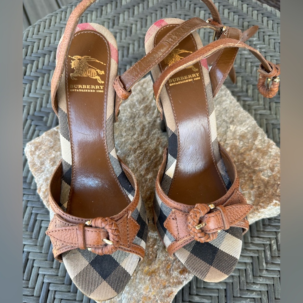 Burberry Brown Plaid Strappy Sandal Heels — Size 36